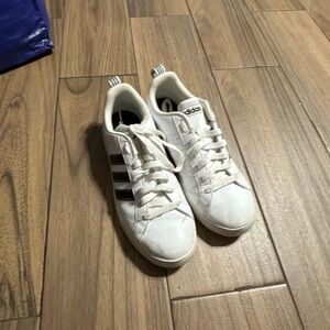 Adidas White Sneakers with Black Stripes